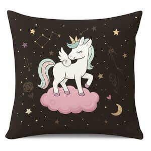 Cute Magical Unicorn Throw Pillow Cover 17x17" • Pink Cloud & Stars